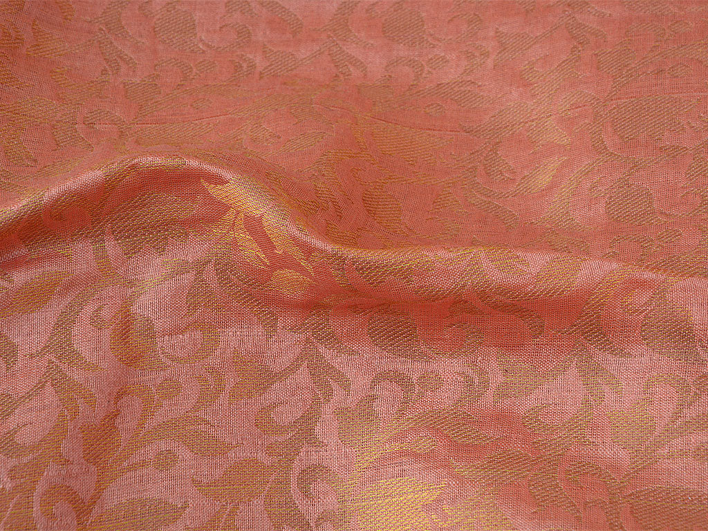 Coral Pink Floral  Semi Banarasi Brocade Fabric