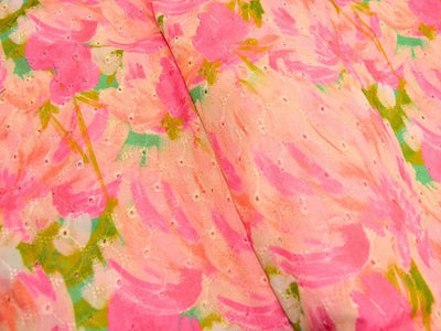 Light Pink 100 % Pure Cotton Chikan Embroidered Fabric