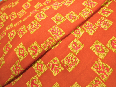 Orange Traditional Printed Semi Pashimna Woolen Fabric