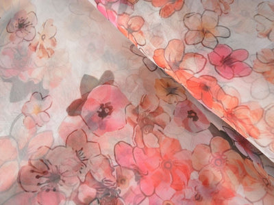 Off White Floral Digital Printed Liquid Organza Fabric