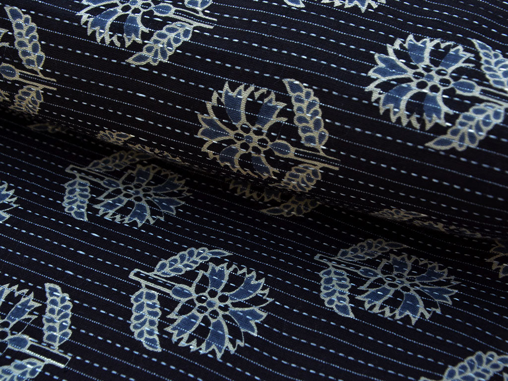 Black Floral Pure Cotton Kantha Fabric