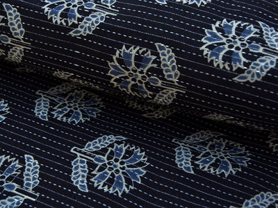 Black Floral Pure Cotton Kantha Fabric