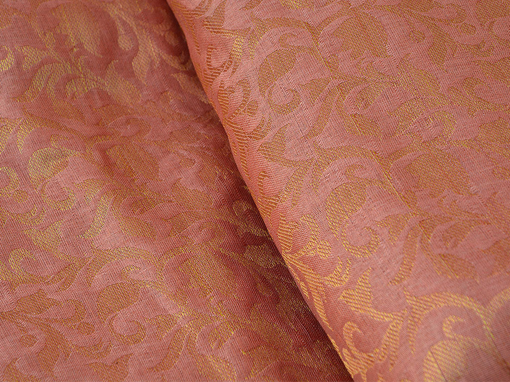 Coral Pink Floral  Semi Banarasi Brocade Fabric