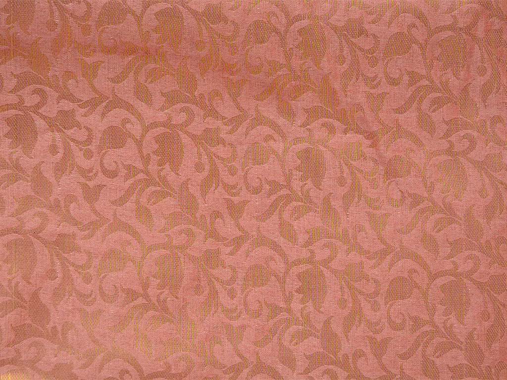 Coral Pink Floral  Semi Banarasi Brocade Fabric