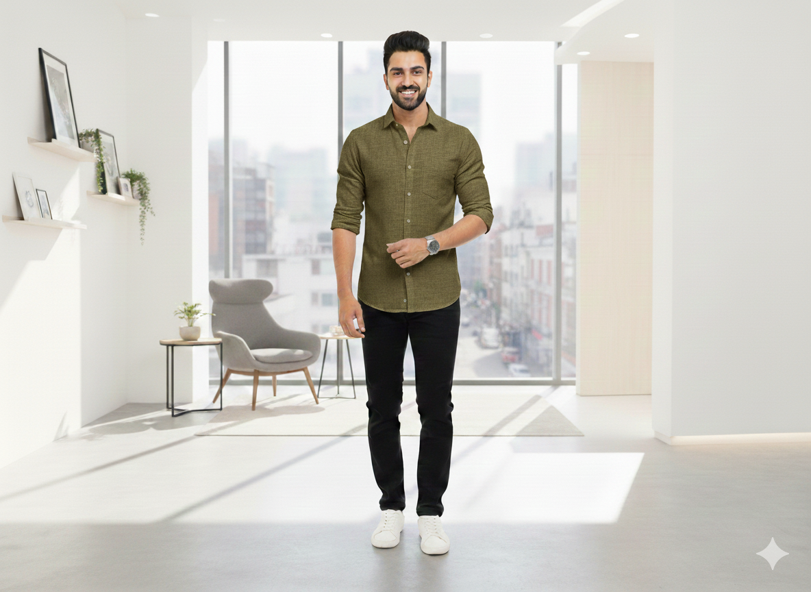 मेहंदी हरा सादा कॉटन लिनन कपड़ा