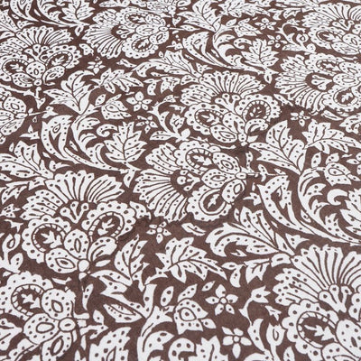 Dark Brown & White Floral Printed Pure Cotton Fabric