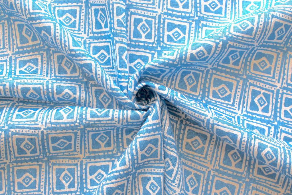 Light Blue Traditional Printed Pure Cotton Fabric