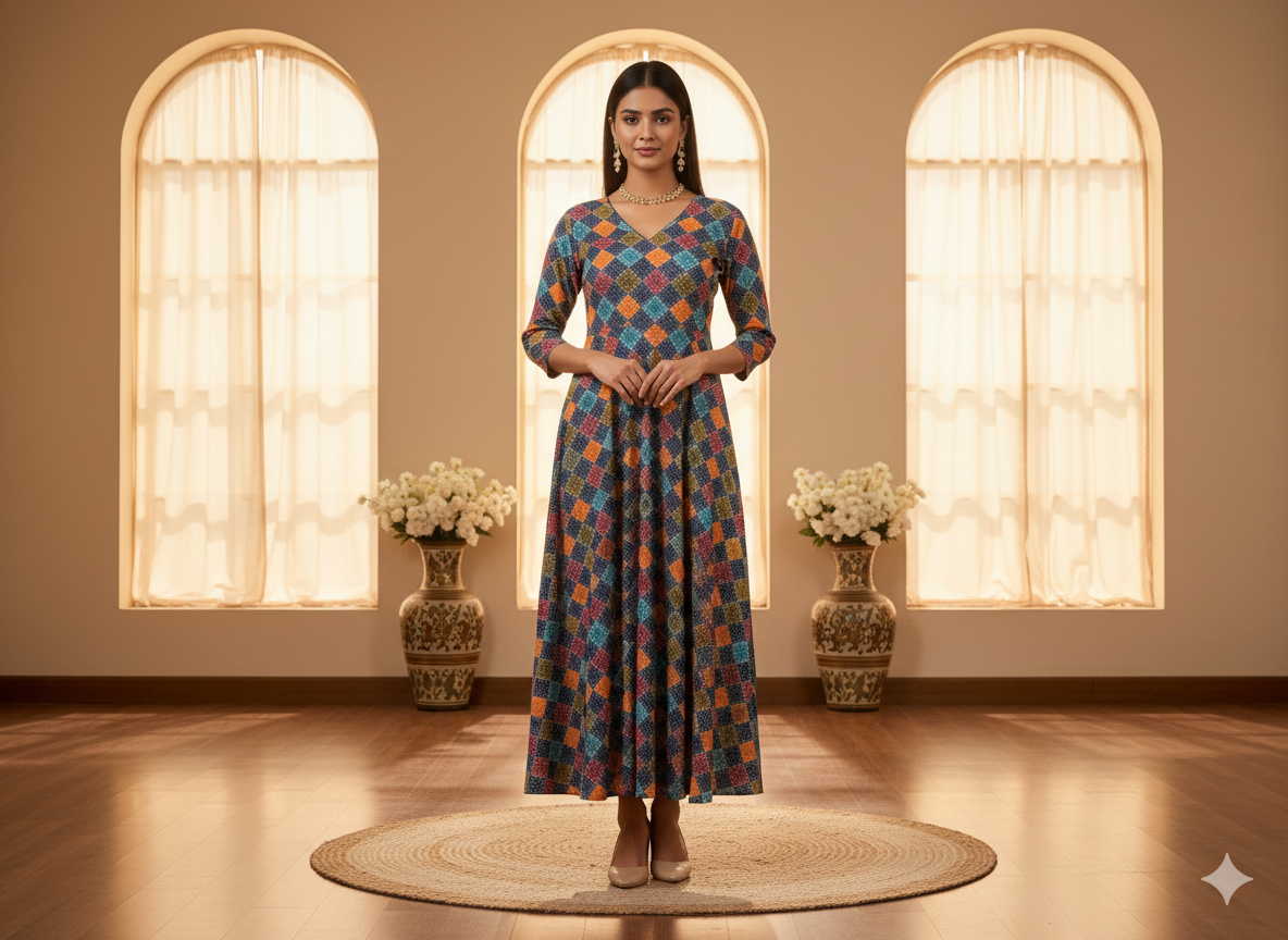 Navy Blue Diamond Digitally Printed Butter Crepe Fabric