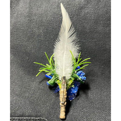 Blue & White Faux Feather Flower Brooch ( Wholesale )