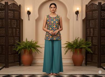 Dark Green Diamond Digitally Printed Butter Crepe Fabric