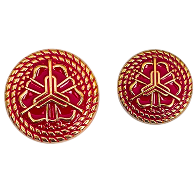 Red & Golden Regal Floral Motif Antique Design Round Shank Metal Button