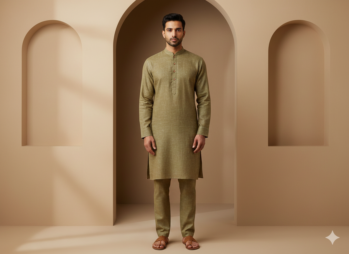 मेहंदी हरा सादा कॉटन लिनन कपड़ा