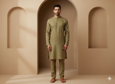 मेहंदी हरा सादा कॉटन लिनन कपड़ा