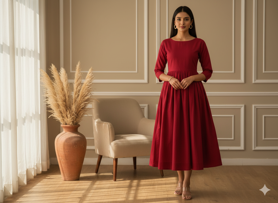 Blood Red Plain 100% Pure Mul Mul Cotton