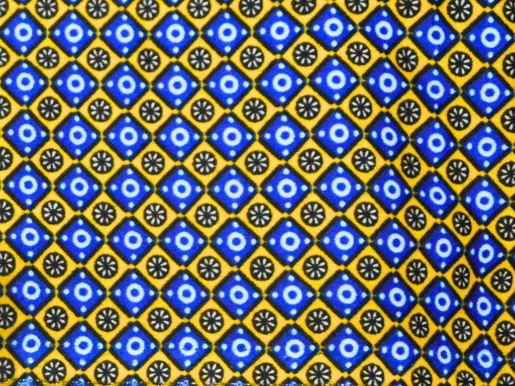Yellow & Blue Burgundy Diamond Digitally Printed Butter Crepe Fabric