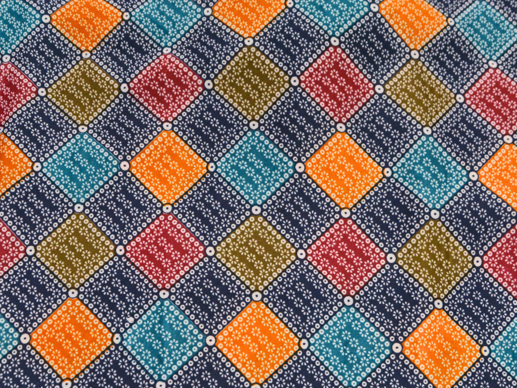 Navy Blue Diamond Digitally Printed Butter Crepe Fabric