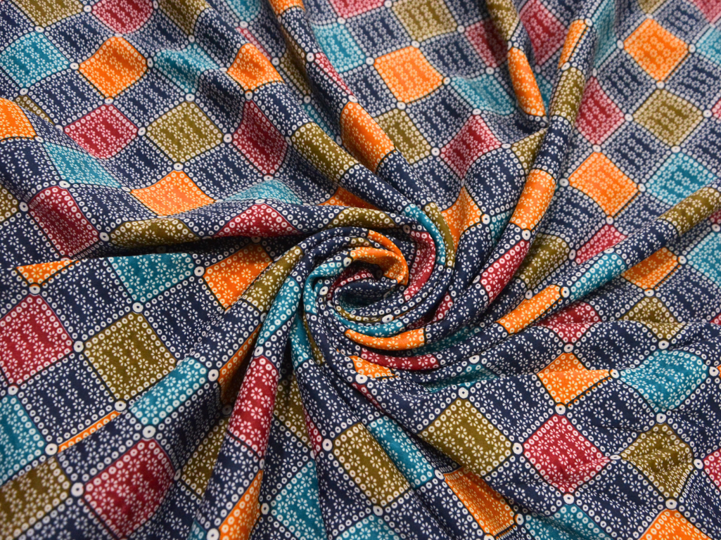 Navy Blue Diamond Digitally Printed Butter Crepe Fabric