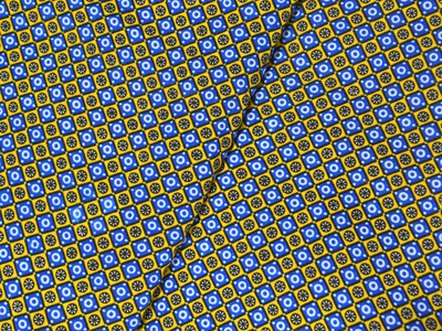 Yellow & Blue Burgundy Diamond Digitally Printed Butter Crepe Fabric