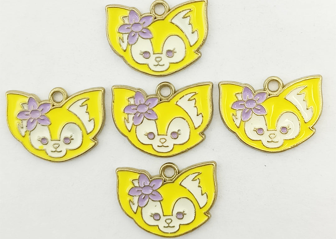 Yellow & White Cat Enamel Charms