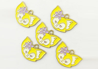 Yellow & White Cat Enamel Charms