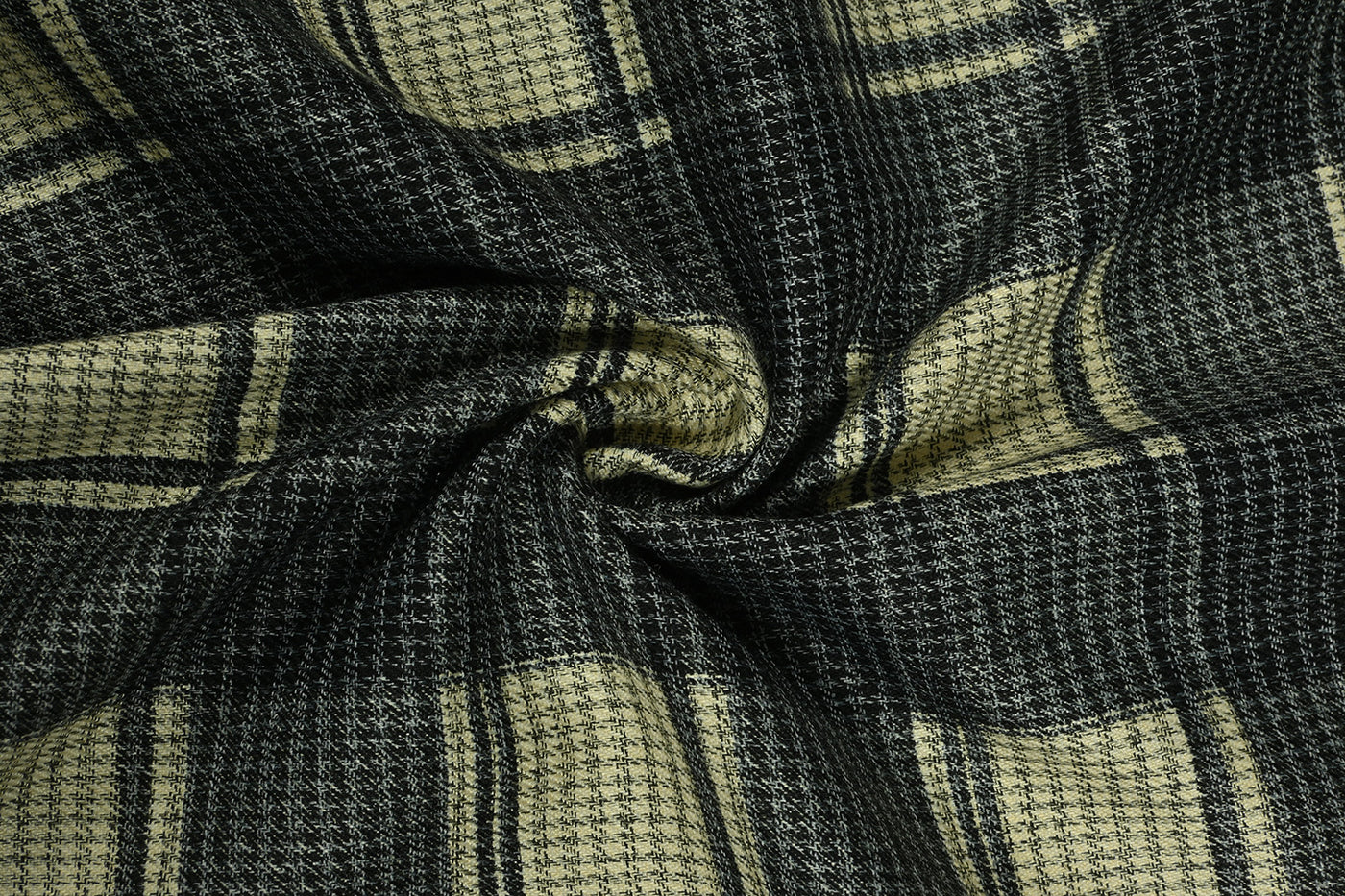 Cream & Black Checks Yarn Dyed Spun Twill Fabric