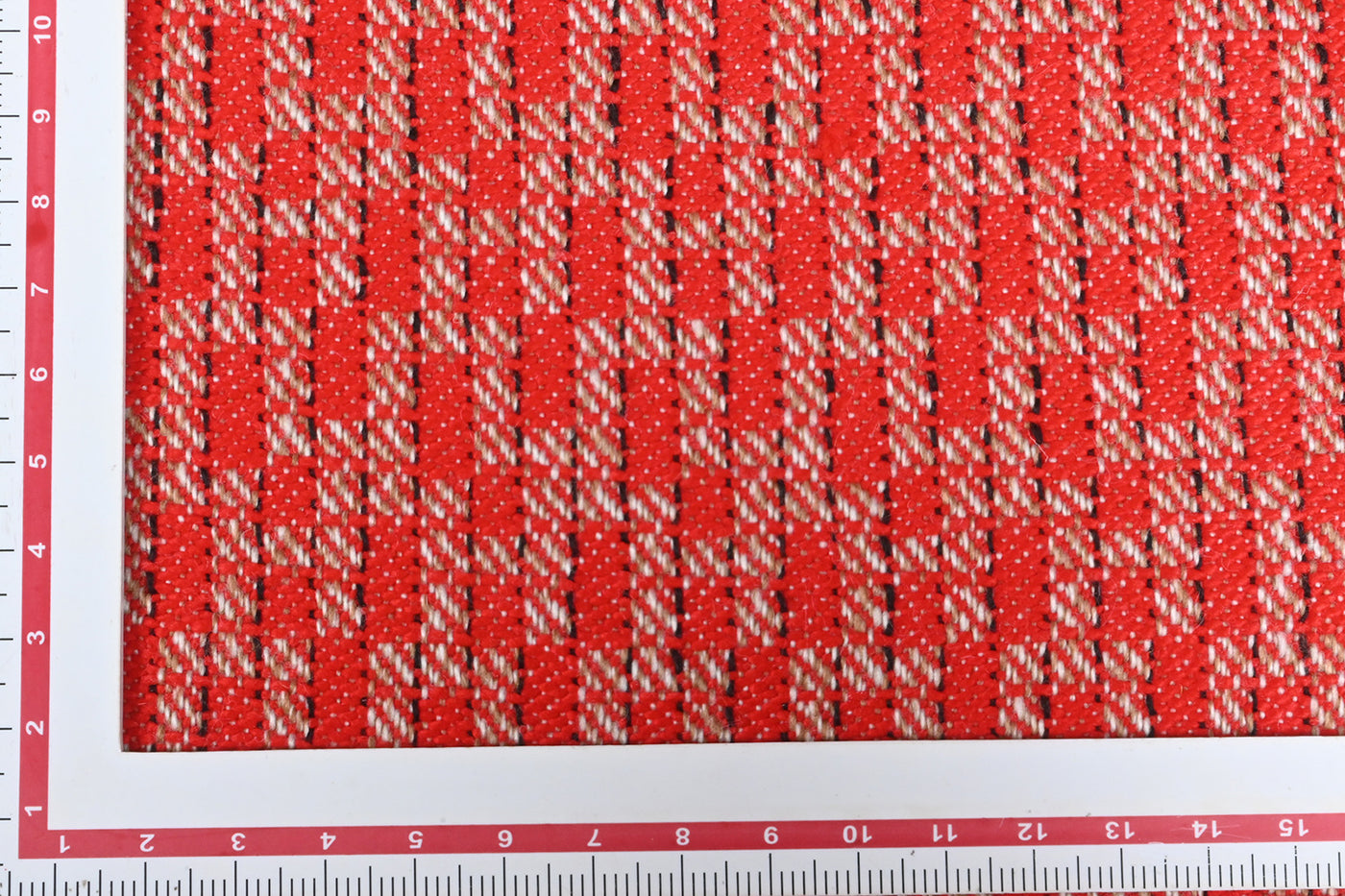 Red & White Geometric Fancy Tweed Wool Polyester Fabric