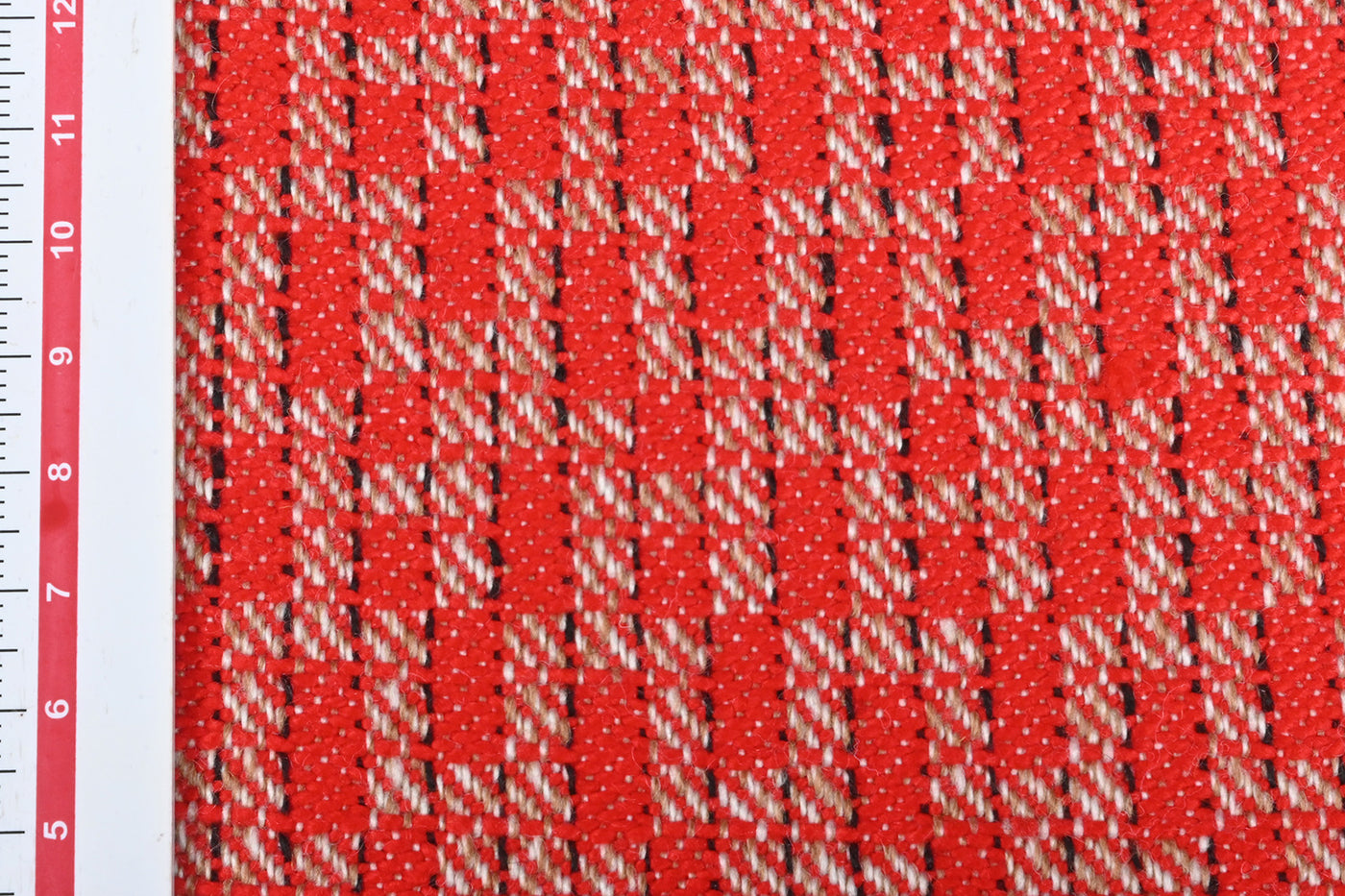 Red & White Geometric Fancy Tweed Wool Polyester Fabric