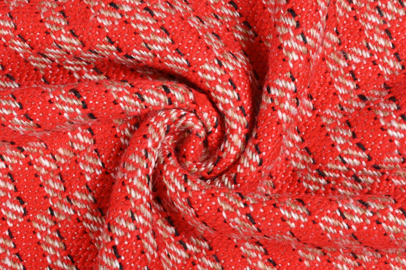 Red & White Geometric Fancy Tweed Wool Polyester Fabric