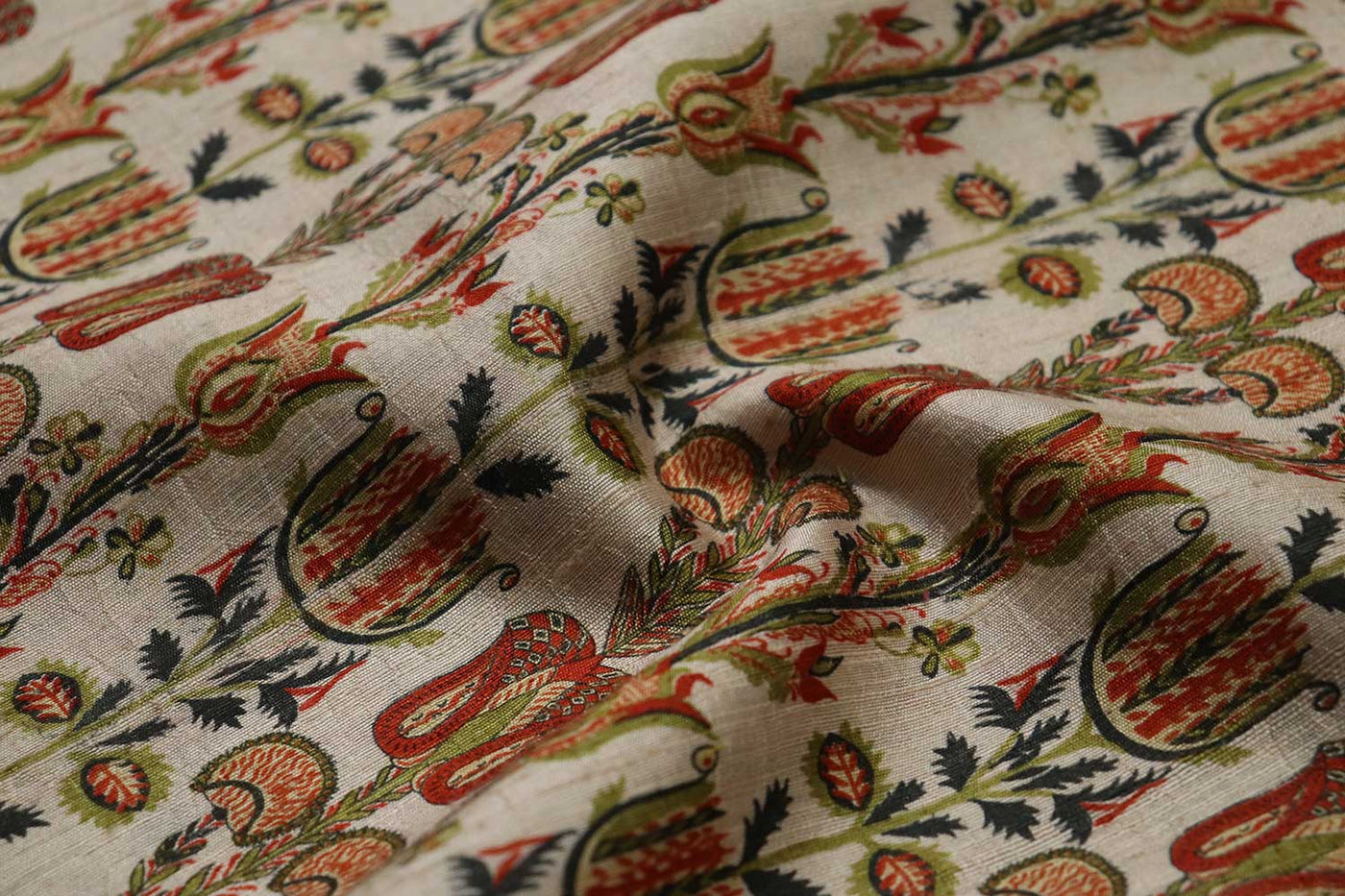 Precut 0.8 Metres Beige Printed Tussar Silk Fabric