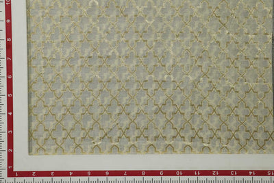 Precut Of 3 Meter of Cream & Golden Traditional Chanderi Jacquard Cotton Polyester Blend Fabric