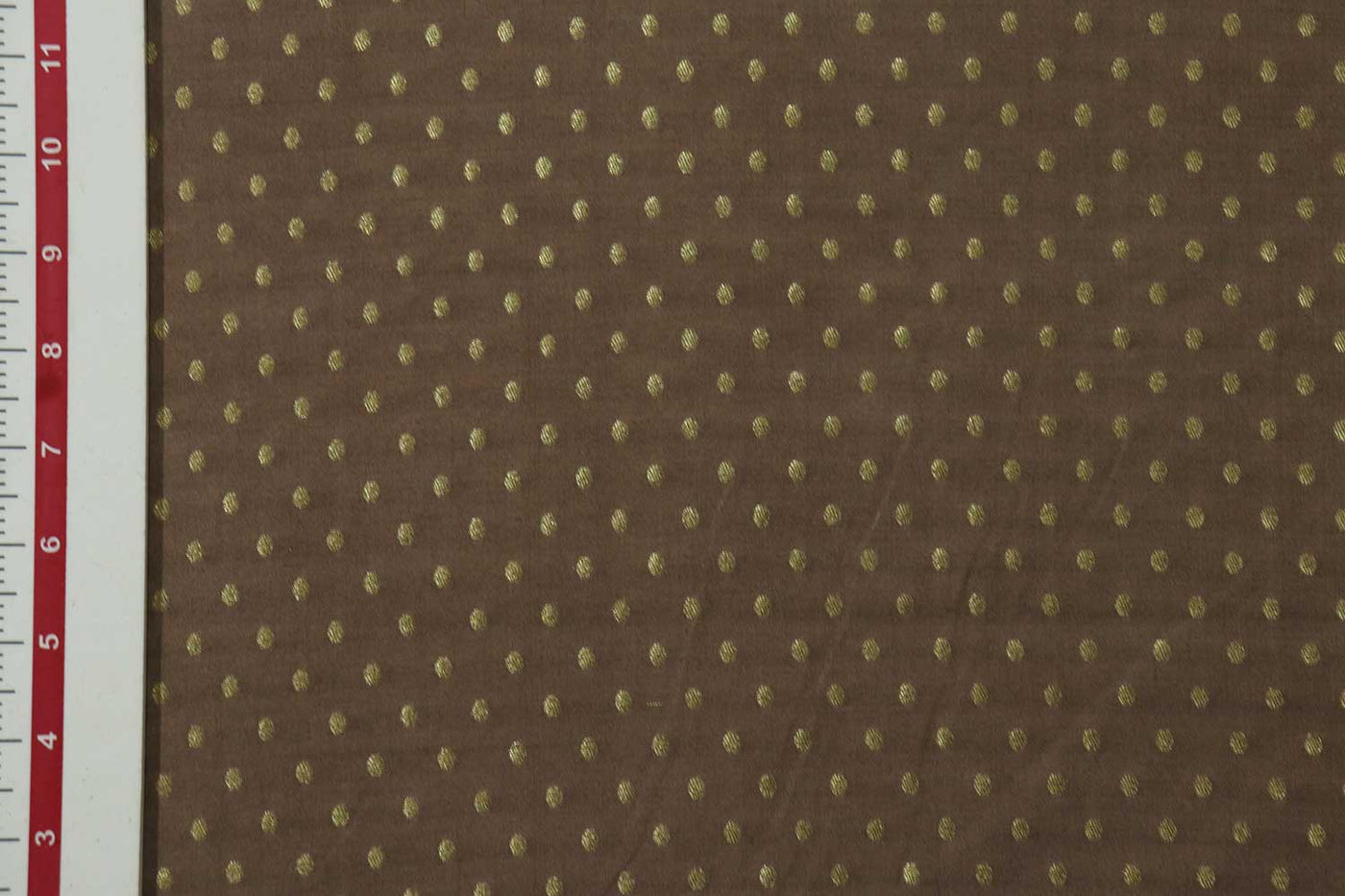 Brown Polka Dots Cotton Tussar Zari Buta Fabric