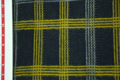 Precut of 2 Meters of Dark Blue, Yellow & Grey Acro Wool Knitted Fabric