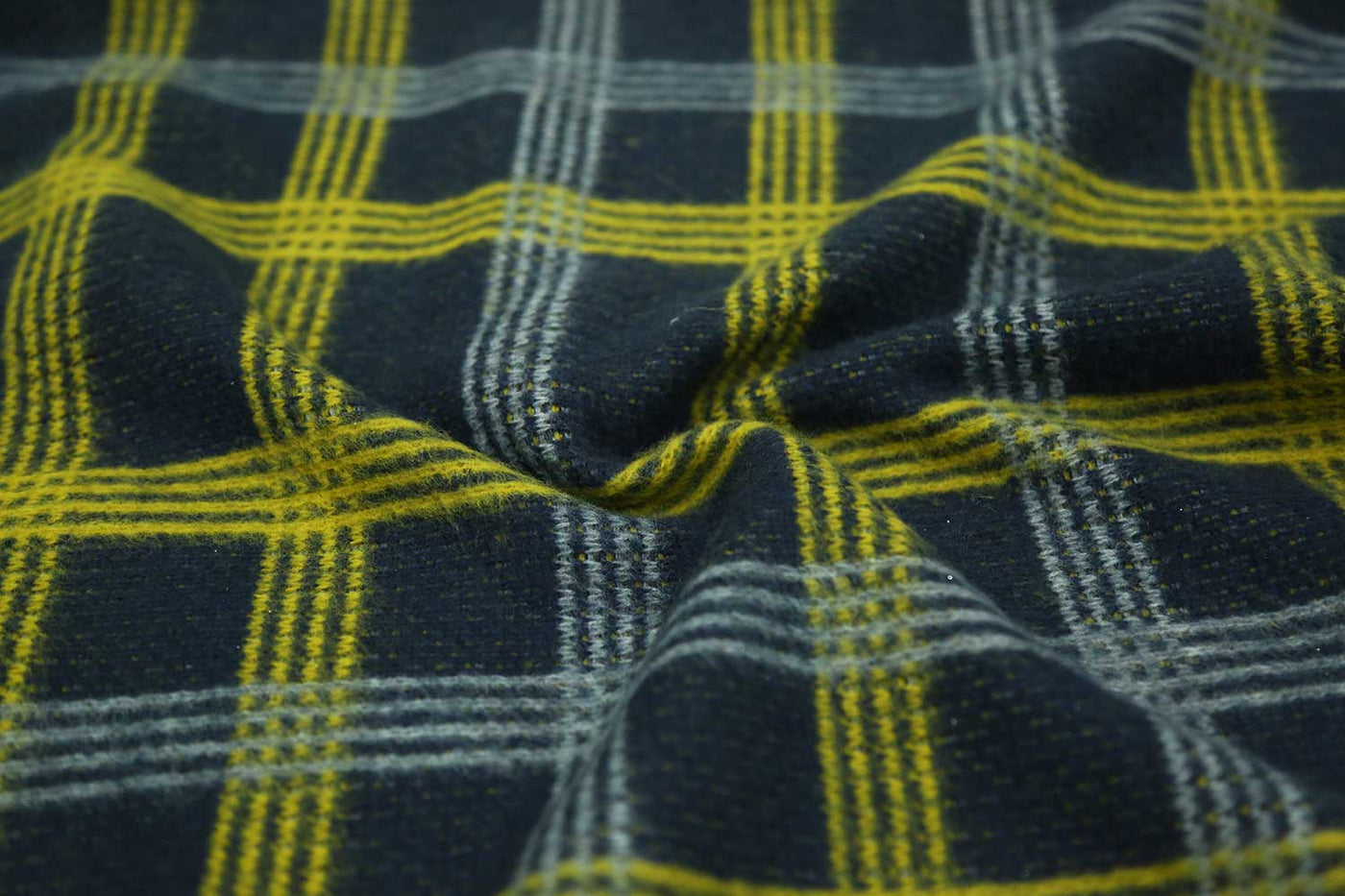 Precut of 2 Meters of Dark Blue, Yellow & Grey Acro Wool Knitted Fabric