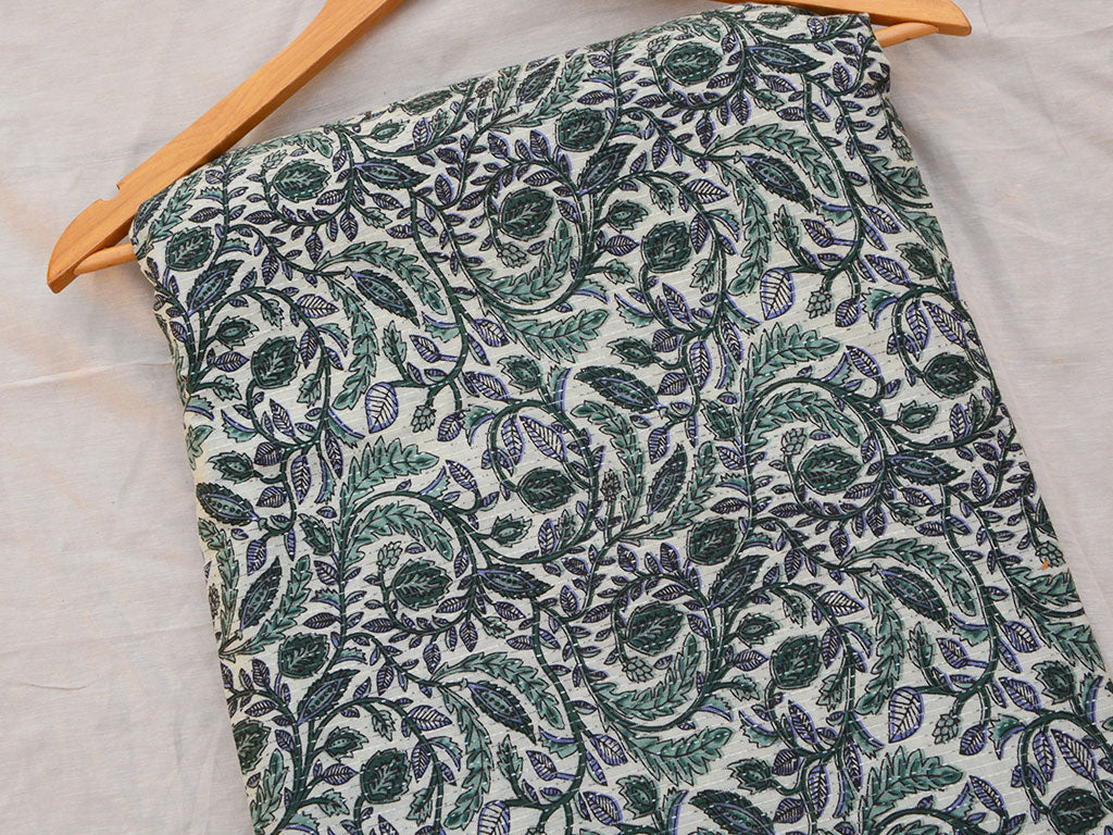 Off White Floral Pure Cotton Kantha Fabric
