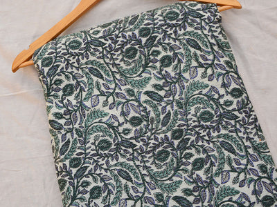 Off White Floral Pure Cotton Kantha Fabric
