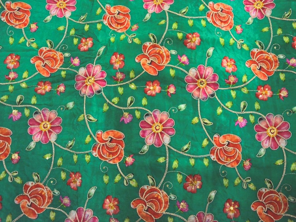 Light Green Natural Crepe With Zari Embroidered Fabric