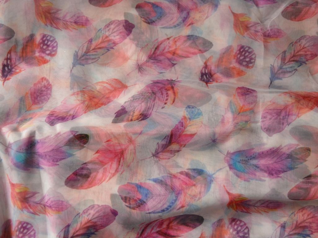 White Leaf Digital Printed Liquid Organza Fabric