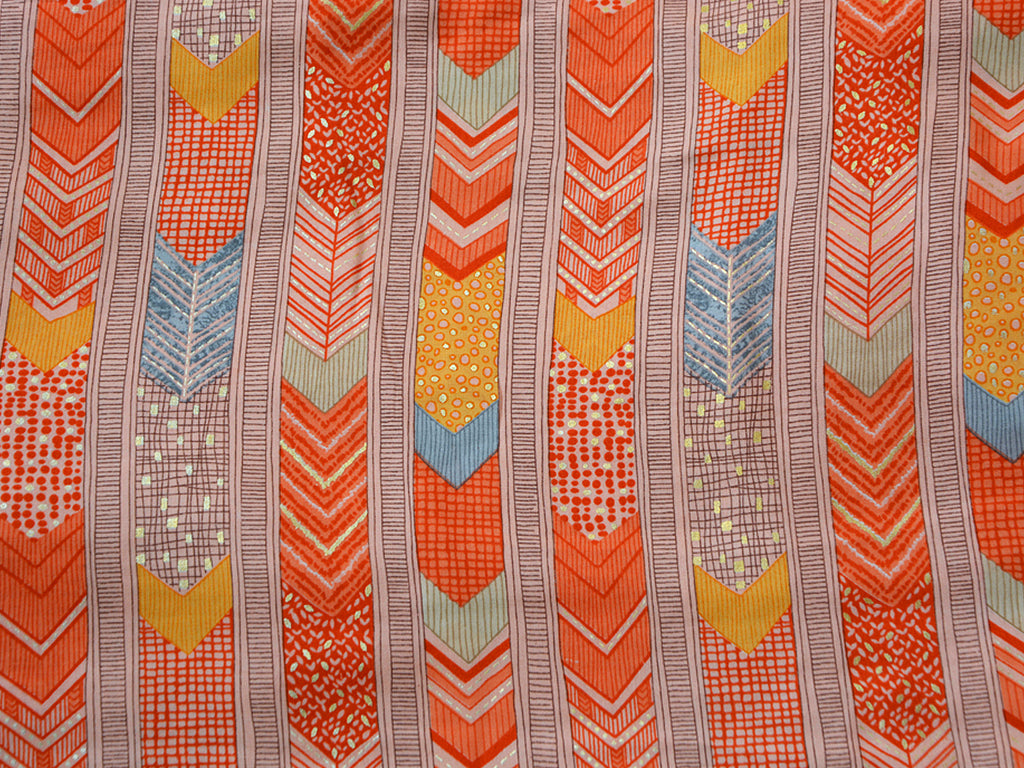 Orange Geometric Digital Print Cotton Rayon Fabric