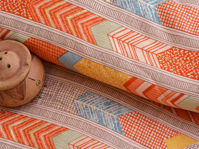 Orange Geometric Digital Print Cotton Rayon Fabric