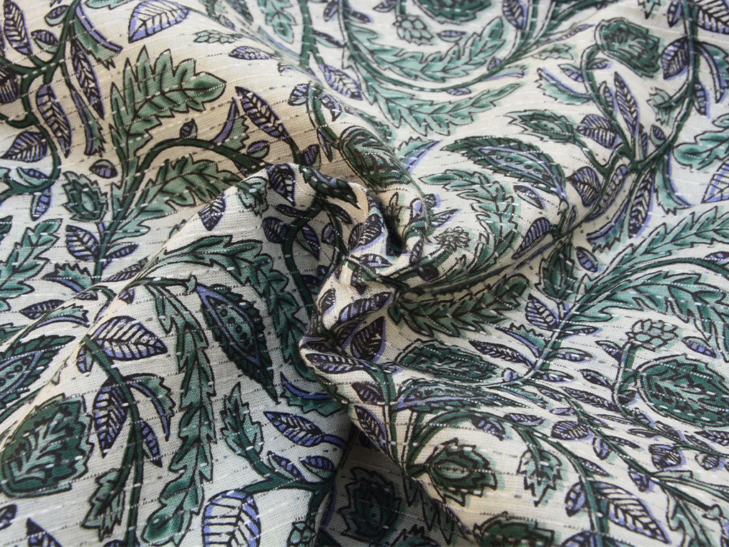 Off White Floral Pure Cotton Kantha Fabric