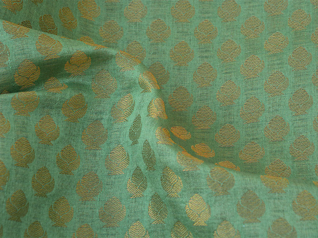 Moss Green Motifs Semi Banarasi Brocade Fabric