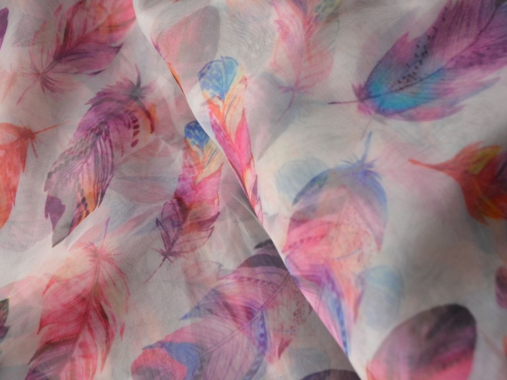 White Leaf Digital Printed Liquid Organza Fabric
