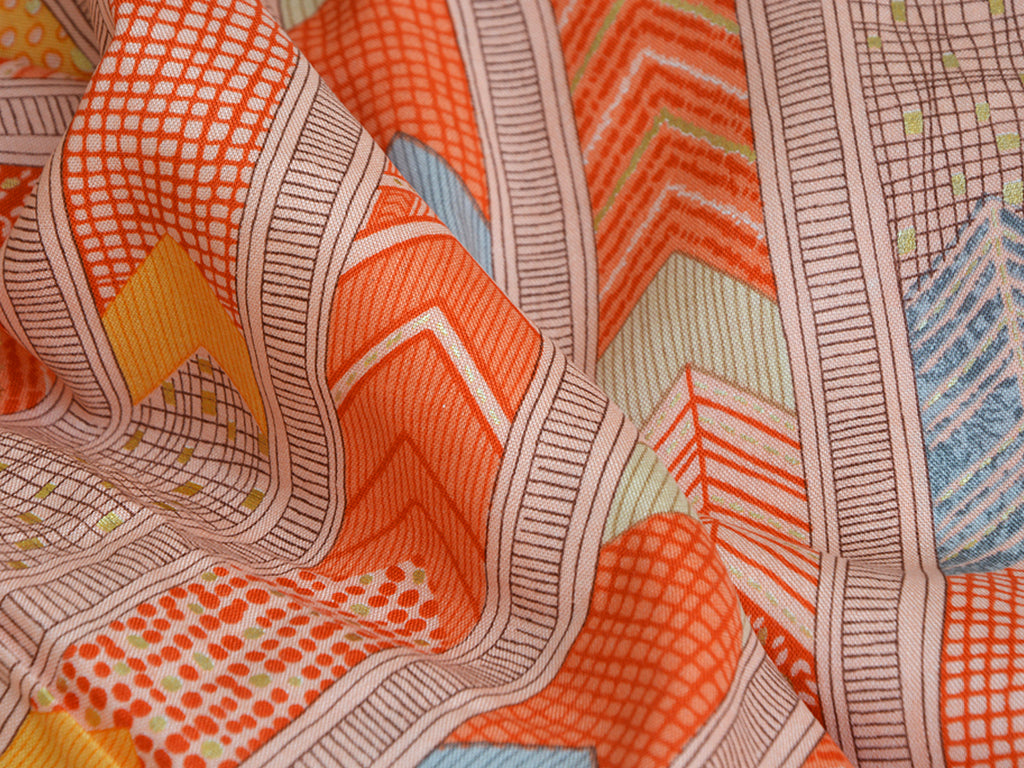 Orange Geometric Digital Print Cotton Rayon Fabric