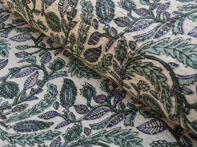 Off White Floral Pure Cotton Kantha Fabric