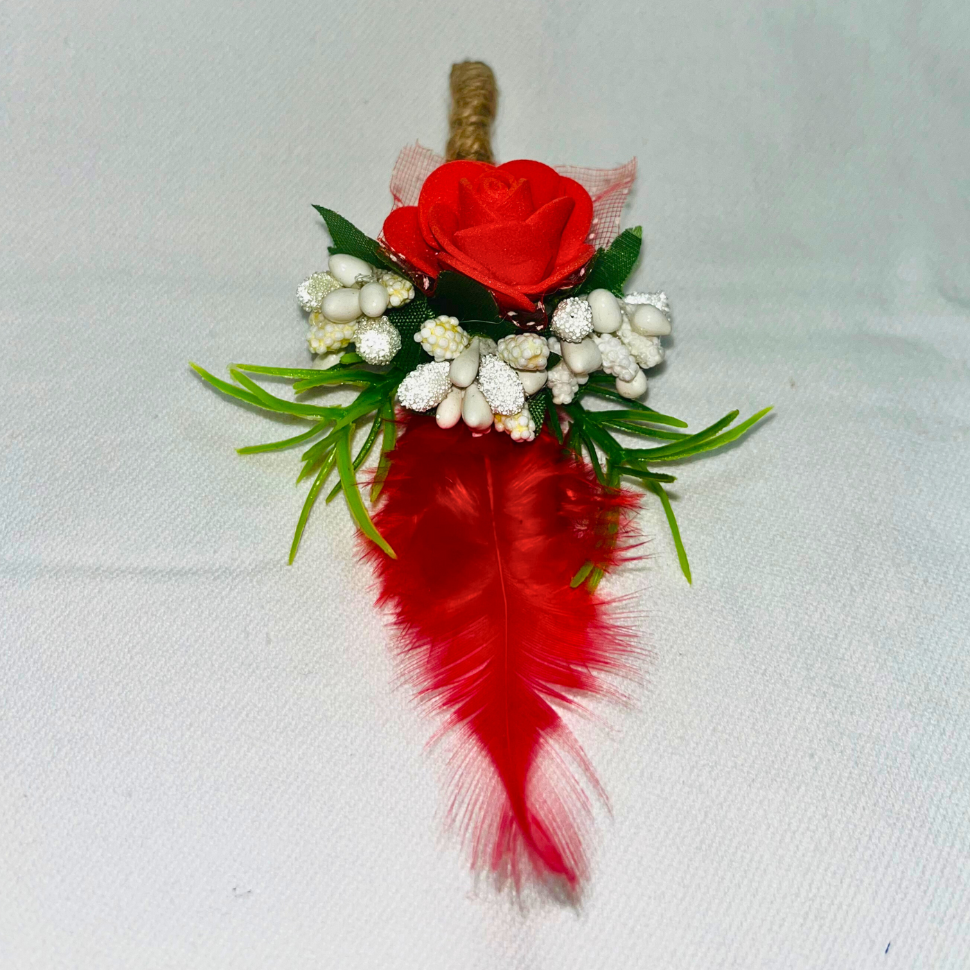 Red Faux Feather Flower Brooch ( Wholesale )