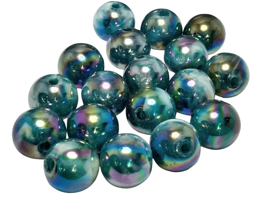 Metallic Teal Green Rainbow Spherical Acrylic Beads