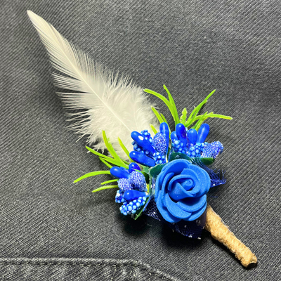 Blue & White Faux Feather Flower Brooch