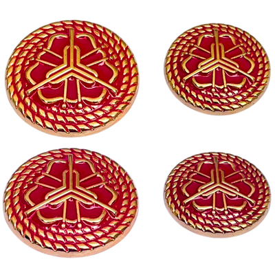 Red & Golden Regal Floral Motif Antique Design Round Shank Metal Button