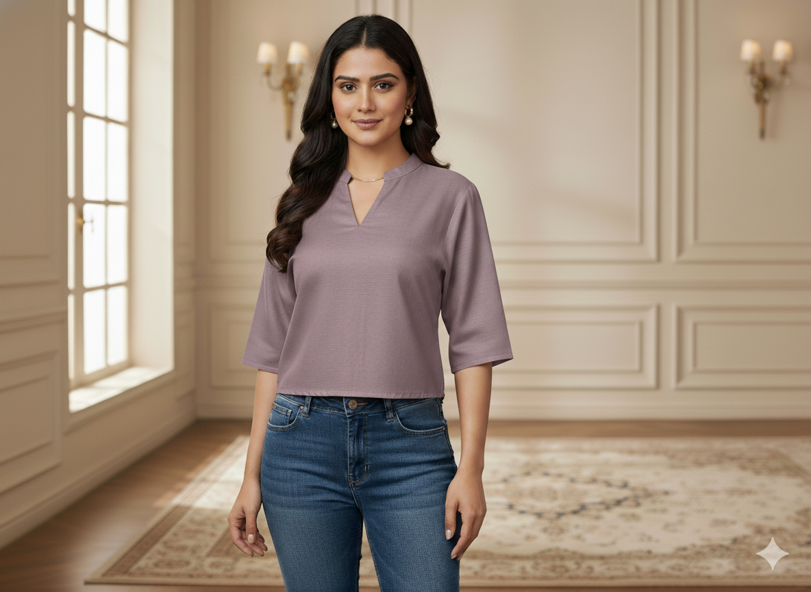 मौवे पर्पल प्लेन ग्लेज्ड कॉटन फ़ैब्रिक (थोक)