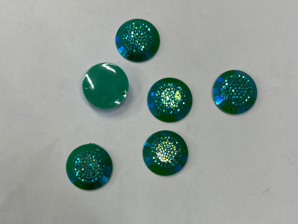 Green Circular Flat Back 2 Hole Plastic Stones